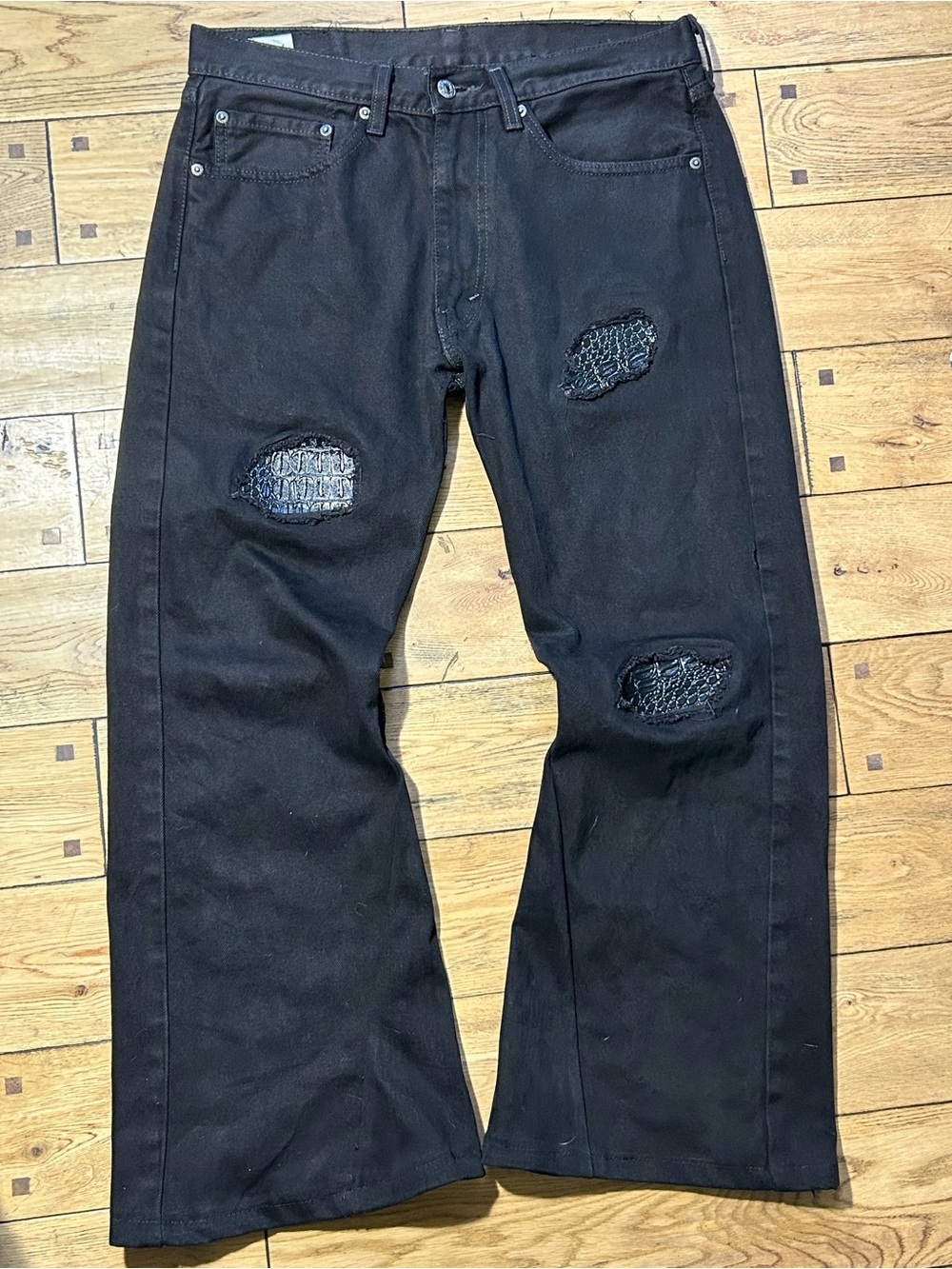 Black Distressed crocodile leather patch Men’s Jeans